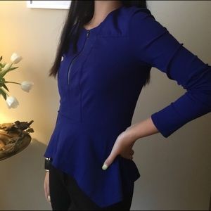 BCBG Peplum knit zipper top in royal blue.